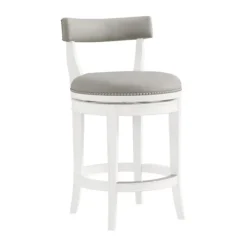 Bar Stools & Counter Height Stools-Kirkland's Home White And Faux Leather Swivel Counter Stool Gray