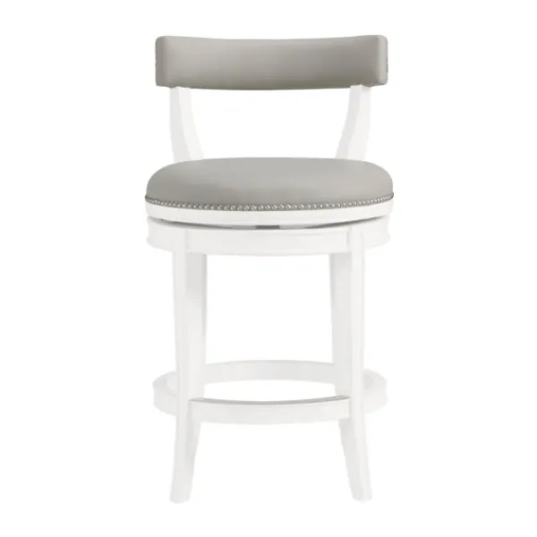 Bar Stools & Counter Height Stools-Kirkland's Home White And Faux Leather Swivel Counter Stool Gray