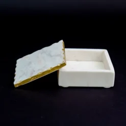 Baskets & Boxes-Kirkland's Home White And Gold Marble Square Vanity Box White/Gold