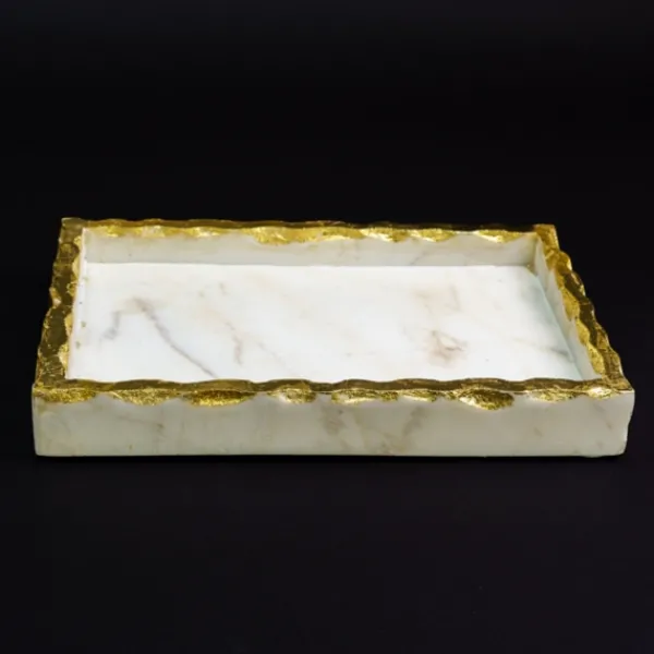 Decorative Trays-Kirkland's Home White And Gold Marble Vanity Tray White/Gold