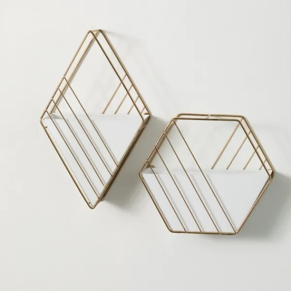 Wall Storage-Kirkland's Home White And Gold Metal Wall Pockets, Set Of 2