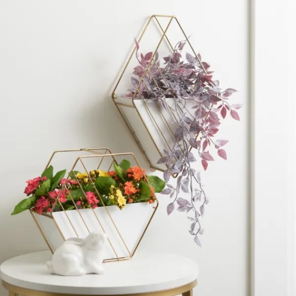 Wall Storage-Kirkland's Home White And Gold Metal Wall Pockets, Set Of 2