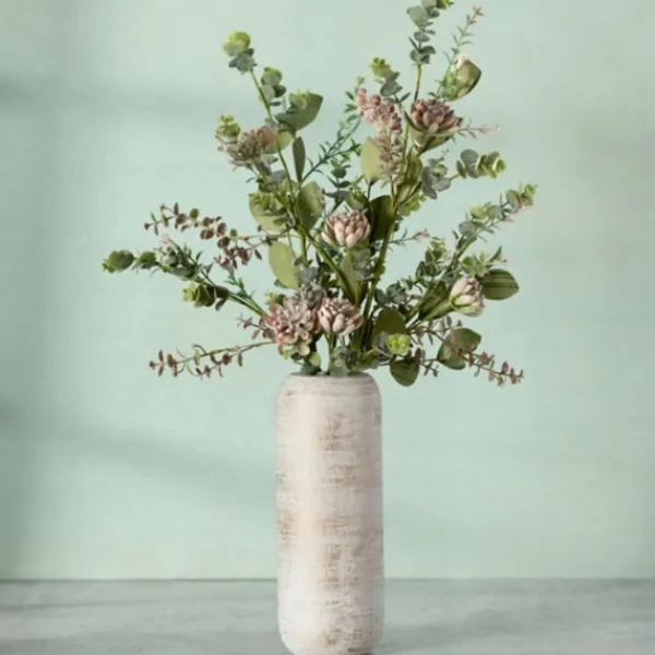 Vases-Kirkland's Home White And Gold Wood Cylinder Vase, 12 In. White/Gold