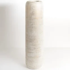 Vases-Kirkland's Home White And Gold Wood Cylinder Vase, 32 In. White/Gold