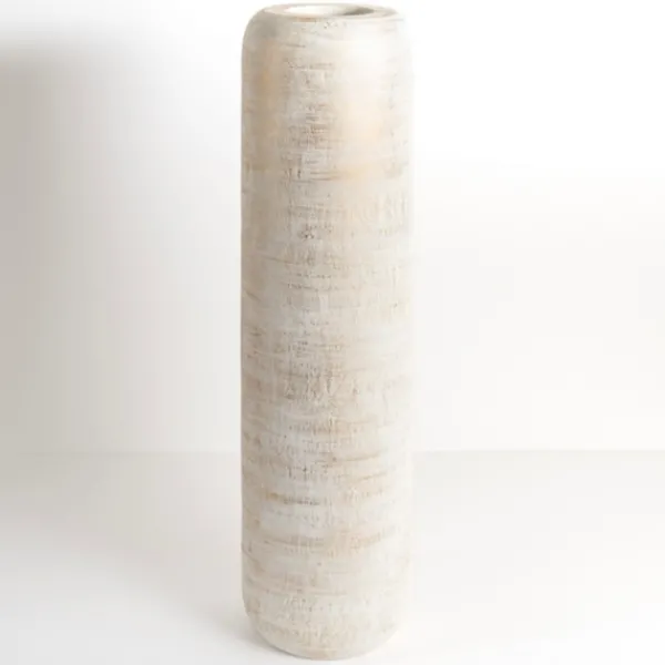Vases-Kirkland's Home White And Gold Wood Cylinder Vase, 32 In. White/Gold