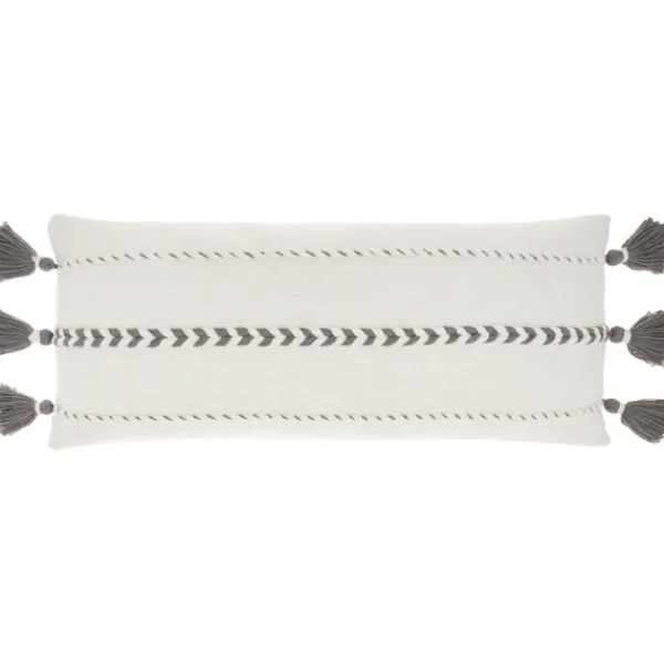 Pillows-Kirkland's Home White And Gray Braided Stripe Lumbar Pillow White/Gray