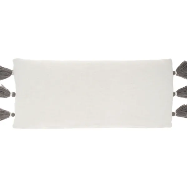 Pillows-Kirkland's Home White And Gray Braided Stripe Lumbar Pillow White/Gray