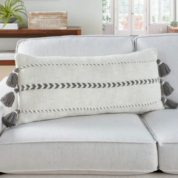 Pillows-Kirkland's Home White And Gray Braided Stripe Lumbar Pillow White/Gray