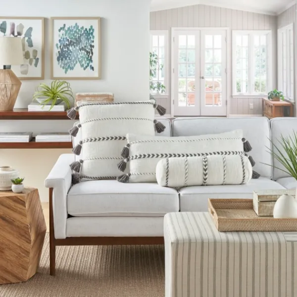 Pillows-Kirkland's Home White And Gray Braided Stripe Lumbar Pillow White/Gray