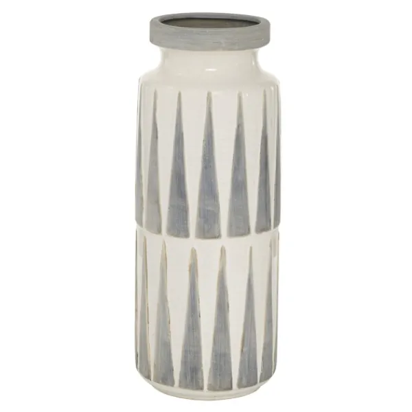 Vases-Kirkland's Home White And Gray Geometric Triangle Vase, 17 In. White/Gray