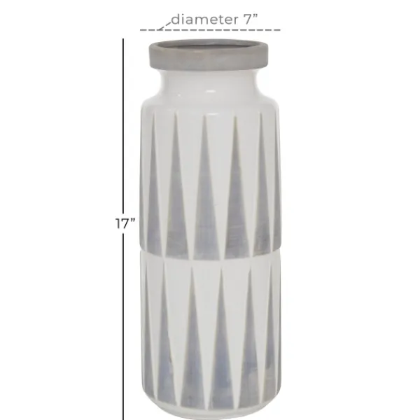 Vases-Kirkland's Home White And Gray Geometric Triangle Vase, 17 In. White/Gray