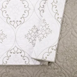 Quilts-Kirkland's Home White And Gray Pattern 3-Pc. King Quilt Set Gray/White
