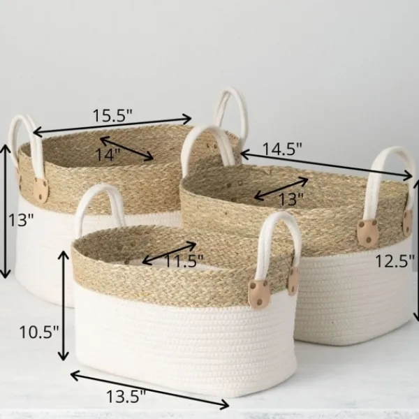 Baskets & Boxes-Kirkland's Home White And Natural Seagrass Woven Baskets, Set Of 3 White/Tan