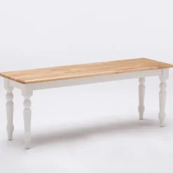 Dining Chairs-Kirkland's Home White And Natural Wood Dining Bench White/Tan