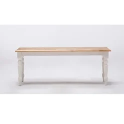 Dining Chairs-Kirkland's Home White And Natural Wood Dining Bench White/Tan