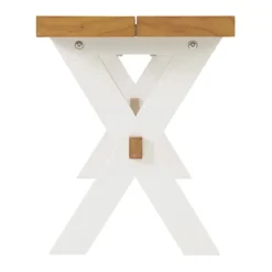 Dining Chairs-Kirkland's Home White And Natural Wood X-Frame Dining Bench White/Tan