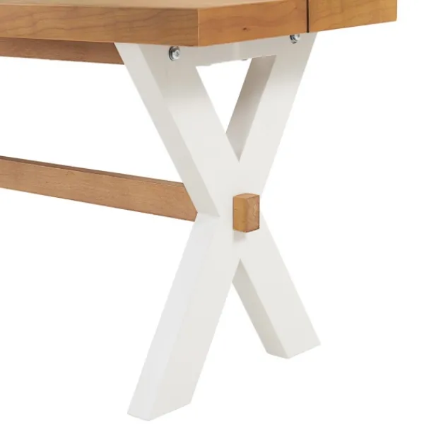 Dining Chairs-Kirkland's Home White And Natural Wood X-Frame Dining Bench White/Tan