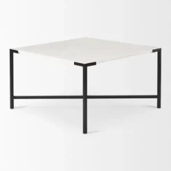 Coffee Tables-Kirkland's Home White And Onyx Marble Top Square Coffee Table