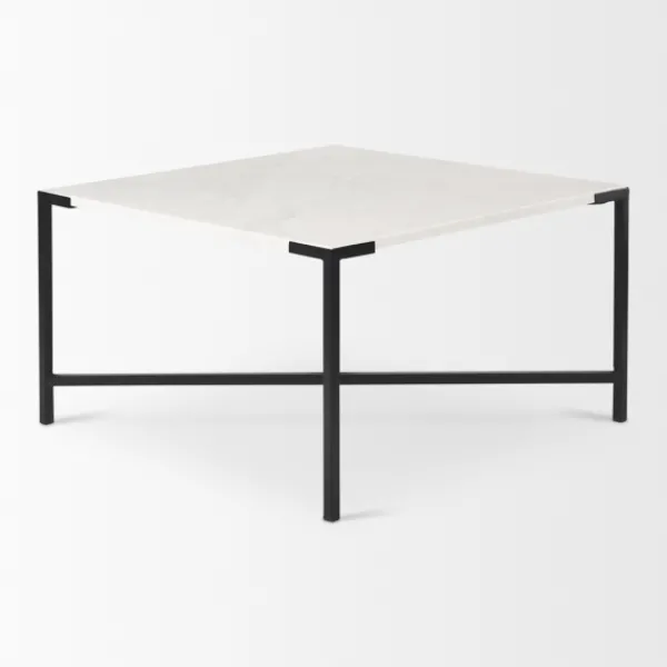 Coffee Tables-Kirkland's Home White And Onyx Marble Top Square Coffee Table