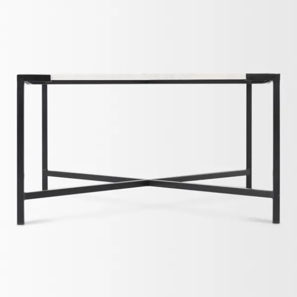 Coffee Tables-Kirkland's Home White And Onyx Marble Top Square Coffee Table