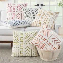 Pillows-Kirkland's Home White And Orange Tufted Geo Throw Pillow White/Orange