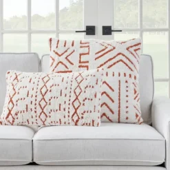 Pillows-Kirkland's Home White And Orange Tufted Geo Throw Pillow White/Orange