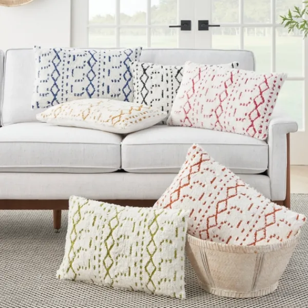 Pillows-Kirkland's Home White And Orange Tufted Geo Lumbar Pillow White/Orange