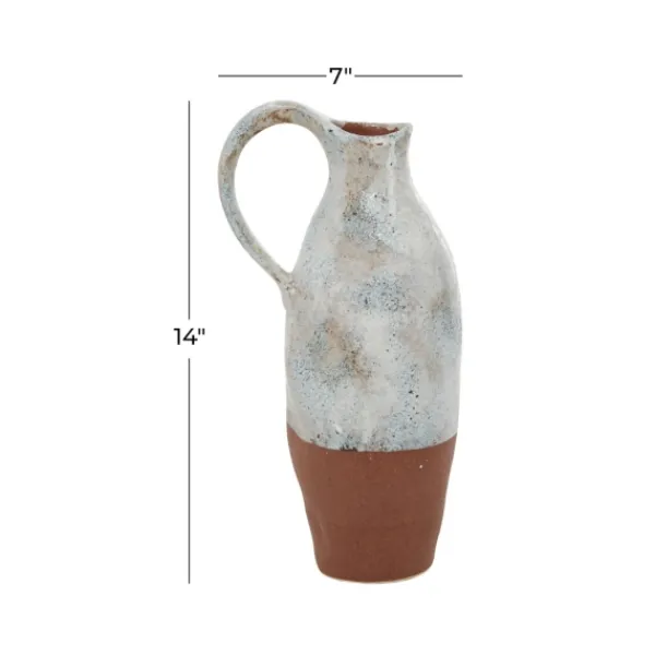 Vases-Kirkland's Home White And Rust Brown Ceramic Vase, 14 In. White/Brown
