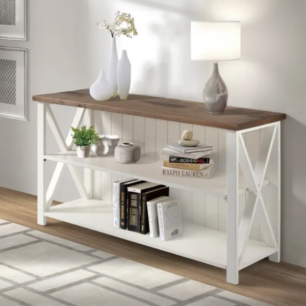 Console Tables-Kirkland's Home White And Rustic Oak Wood Farmhouse Console Table White/Brown