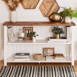 Console Tables-Kirkland's Home White And Rustic Oak Wood Farmhouse Console Table White/Brown