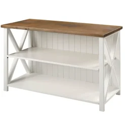 Console Tables-Kirkland's Home White And Rustic Oak Wood Farmhouse Console Table White/Brown