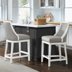 Bar Stools & Counter Height Stools-Kirkland's Home White And Swivel Counter Stools, Set Of 2 Gray