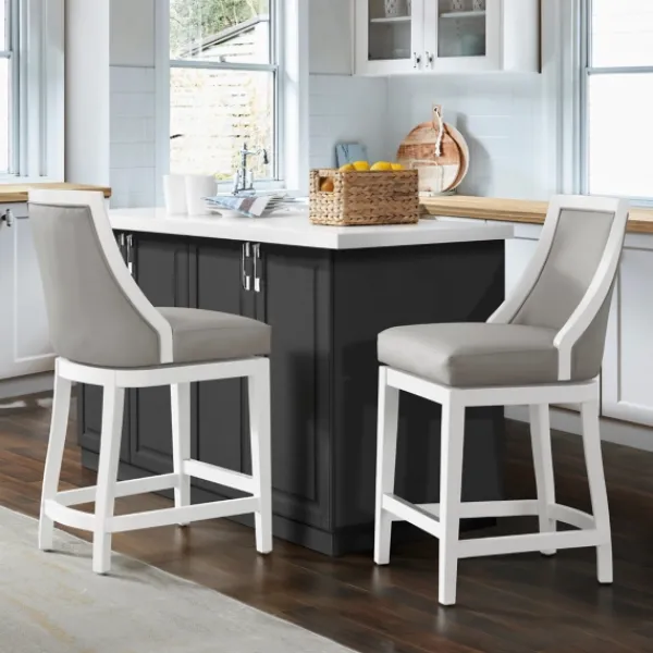 Bar Stools & Counter Height Stools-Kirkland's Home White And Swivel Counter Stools, Set Of 2 Gray