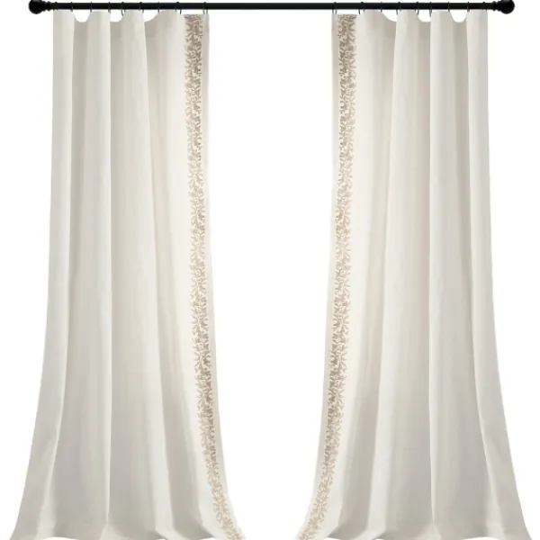 Curtains & Drapes-Kirkland's Home White And Tan Embroidered Curtain Panel, 84 In. White/Tan