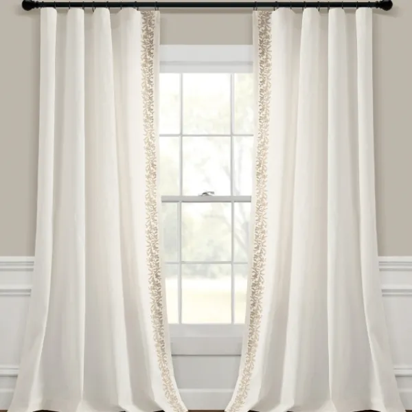 Curtains & Drapes-Kirkland's Home White And Tan Embroidered Curtain Panel, 84 In. White/Tan