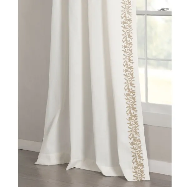 Curtains & Drapes-Kirkland's Home White And Tan Embroidered Curtain Panel, 84 In. White/Tan