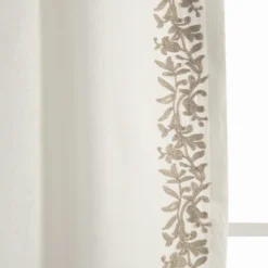 Curtains & Drapes-Kirkland's Home White And Tan Embroidered Curtain Panel, 84 In. White/Tan
