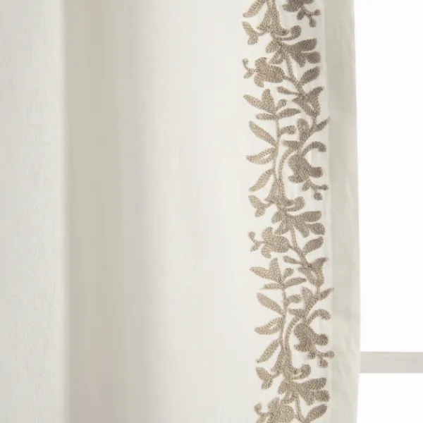 Curtains & Drapes-Kirkland's Home White And Tan Embroidered Curtain Panel, 84 In. White/Tan
