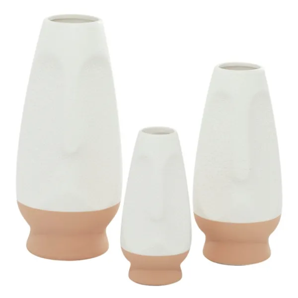 Vases-Kirkland's Home White And Tan Two Tone 3-Pc. Vases White/Tan