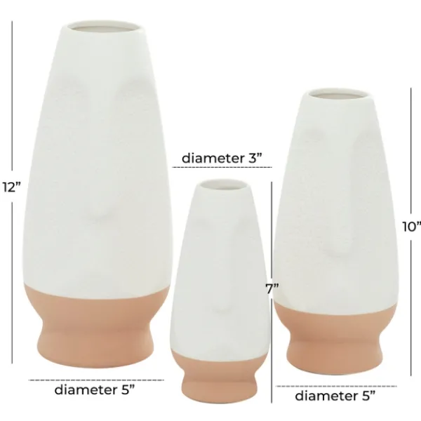 Vases-Kirkland's Home White And Tan Two Tone 3-Pc. Vases White/Tan