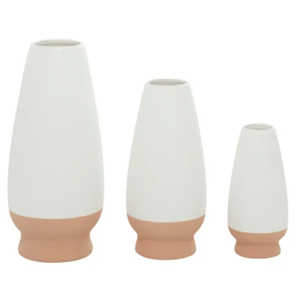 Vases-Kirkland's Home White And Tan Two Tone 3-Pc. Vases White/Tan