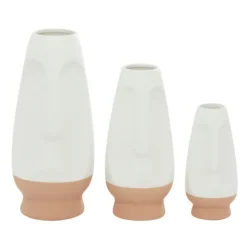 Vases-Kirkland's Home White And Tan Two Tone 3-Pc. Vases White/Tan