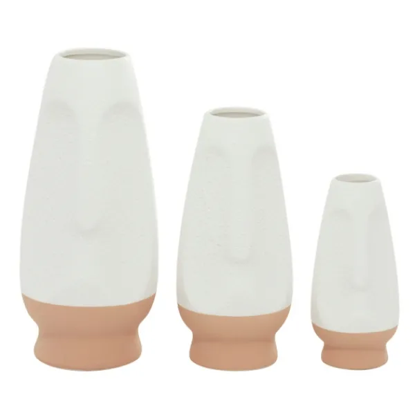 Vases-Kirkland's Home White And Tan Two Tone 3-Pc. Vases White/Tan