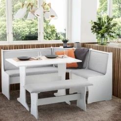Dining Sets-Kirkland's Home White And Upholstered 3-Pc Dining Nook Set Gray