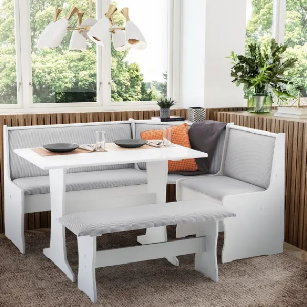 Dining Sets-Kirkland's Home White And Upholstered 3-Pc Dining Nook Set Gray