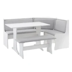 Dining Sets-Kirkland's Home White And Upholstered 3-Pc Dining Nook Set Gray