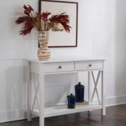 Entryway Furniture-Kirkland's Home White Antique Pine X Console Table