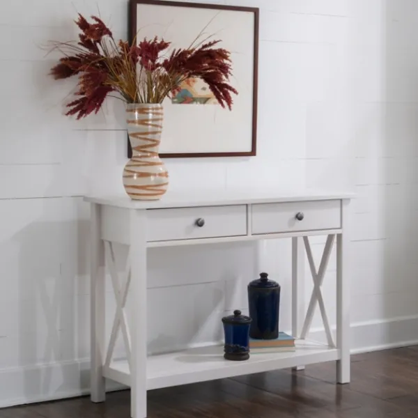 Entryway Furniture-Kirkland's Home White Antique Pine X Console Table
