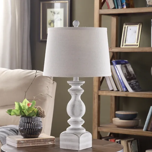 Table Lamps-Kirkland's Home White Balastra Table Lamp With Square Base Tan