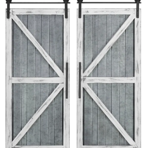 Wall Plaques-Kirkland's Home White Barn Door Galvanized Wall Plaques, Set Of 2 Gray